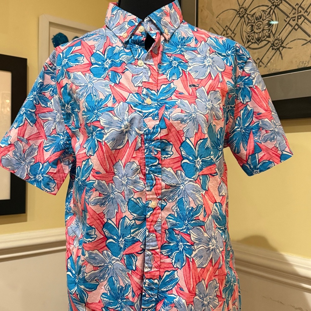 Vineyard Vines BOYS XL Floral Print On The Go Sankaty Polo Shirt